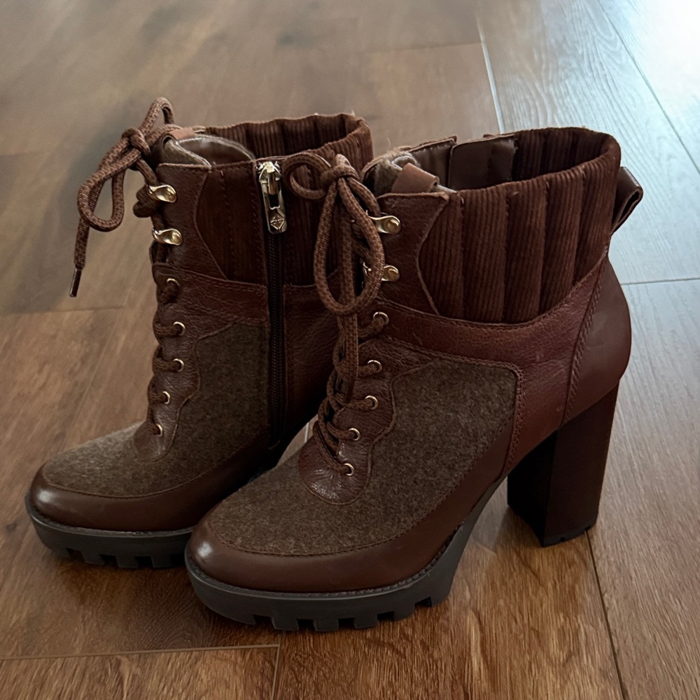 Antonio Melani Brown Wool and Leather platform boots - Picture 2 of 5